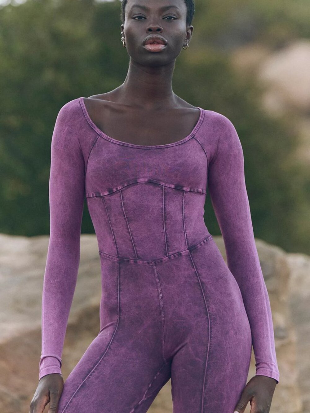 Free People Movement Good Karma Corset Long Sleeve Onesie Washed Tea M/L NWT